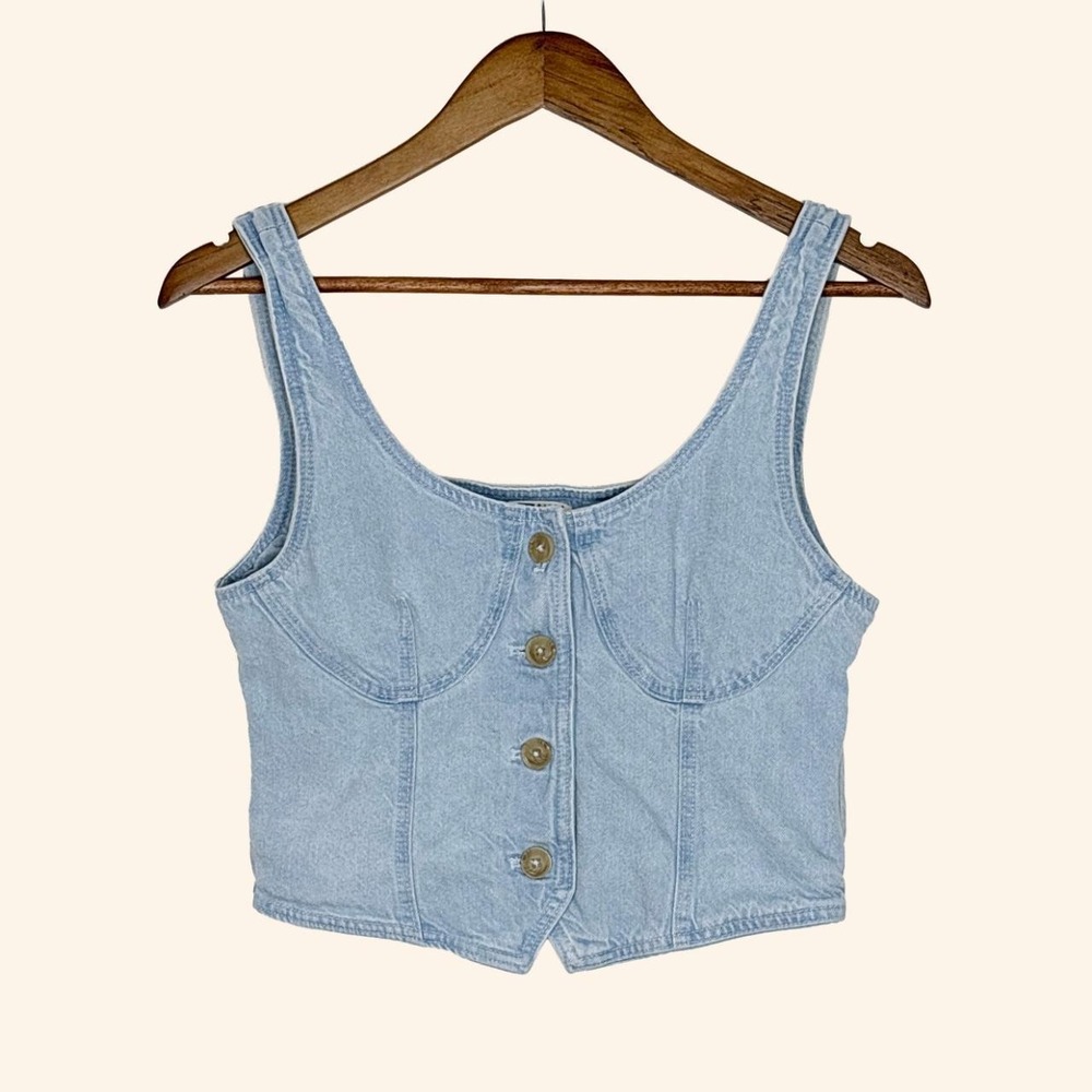 Billabong Light Wash Denim Corset Button Front Tank Top - Size M
